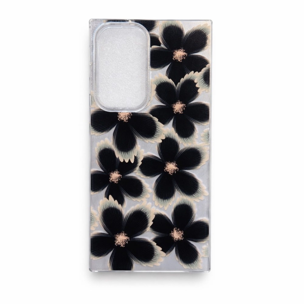 Samsung Galaxy Phone Case Floral Silver Navy Flowers Soft Shell Case